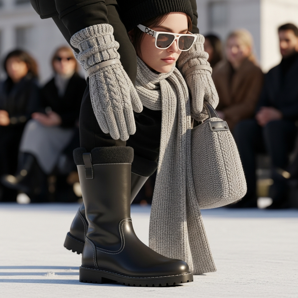 fashion week boots and accessories, winter accessories, designer sunglasses and gloves