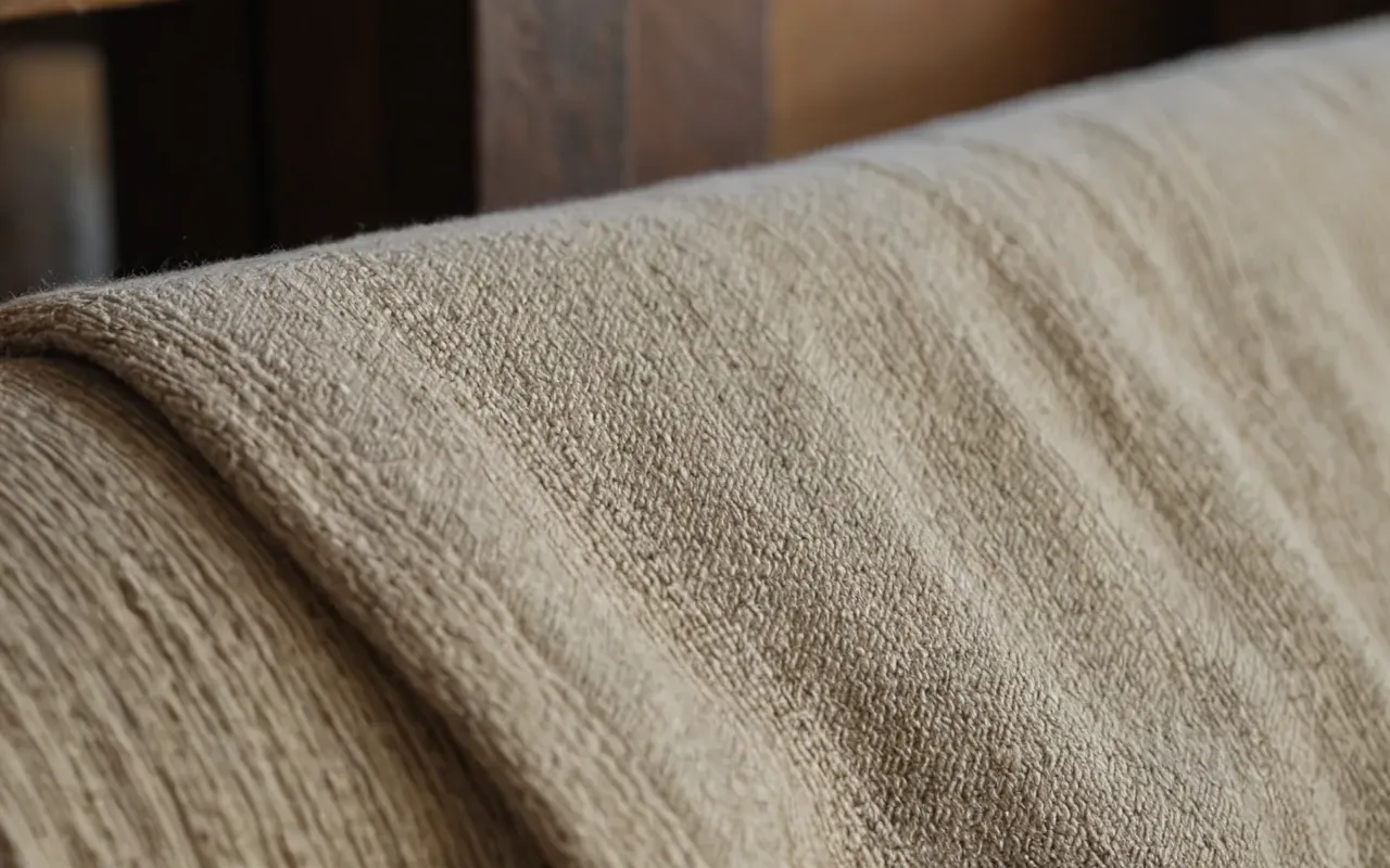 summer fabric textures A close-up detailed shot of various high-quality summer fabric swatches including smooth beige cotton poplin textured natural linen and delicate white eyelet cotton arranged neatly on a clean white surface with soft natural lighting emphasizing the weave and texture of the materials