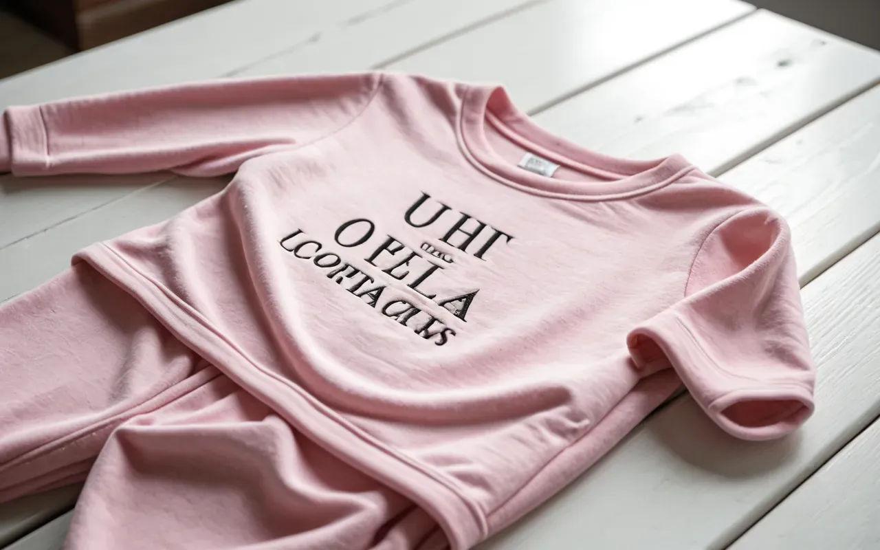 toddler pajamas quality check A close up view of a soft pastel pink toddler pajama top lying on a clean white wooden table with natural lighting highlighting the smooth texture and flat seams without any text or logos visible.