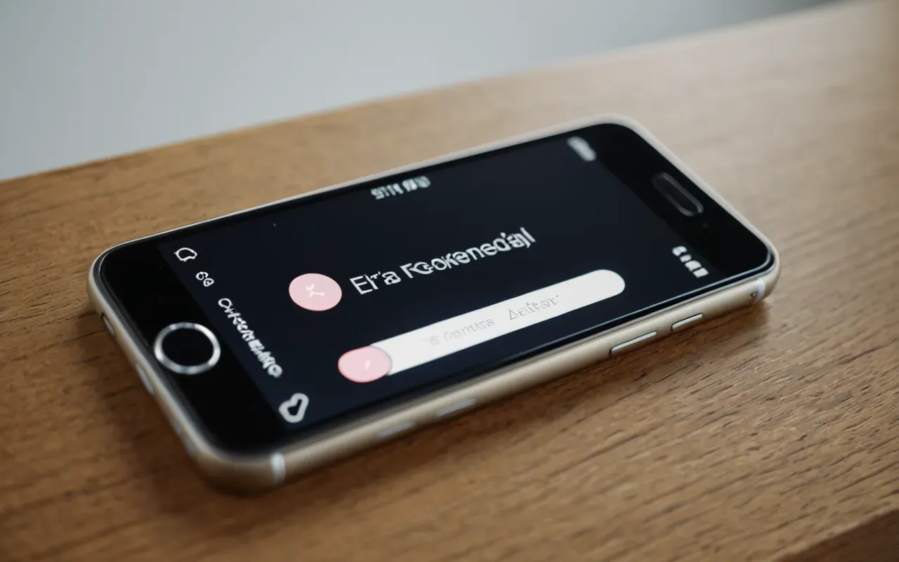 A close-up view of a smartphone screen displaying a generic e-commerce interface with soft pastel buttons and clean white space. The device rests on a smooth wooden table surface.